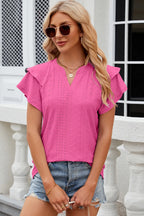 Eyelet Notched Flutter Sleeve T-shirt (22)