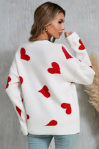 Heart Round Neck Dropped Shoulder Sweater (2)
