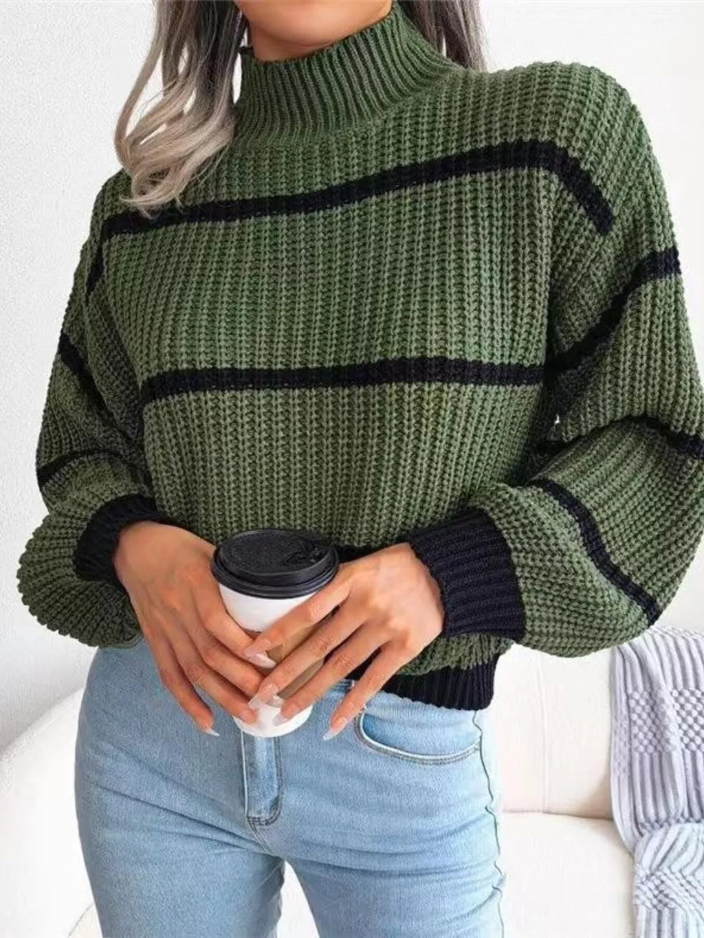 Striped Mock Neck Knit Sweater (13)