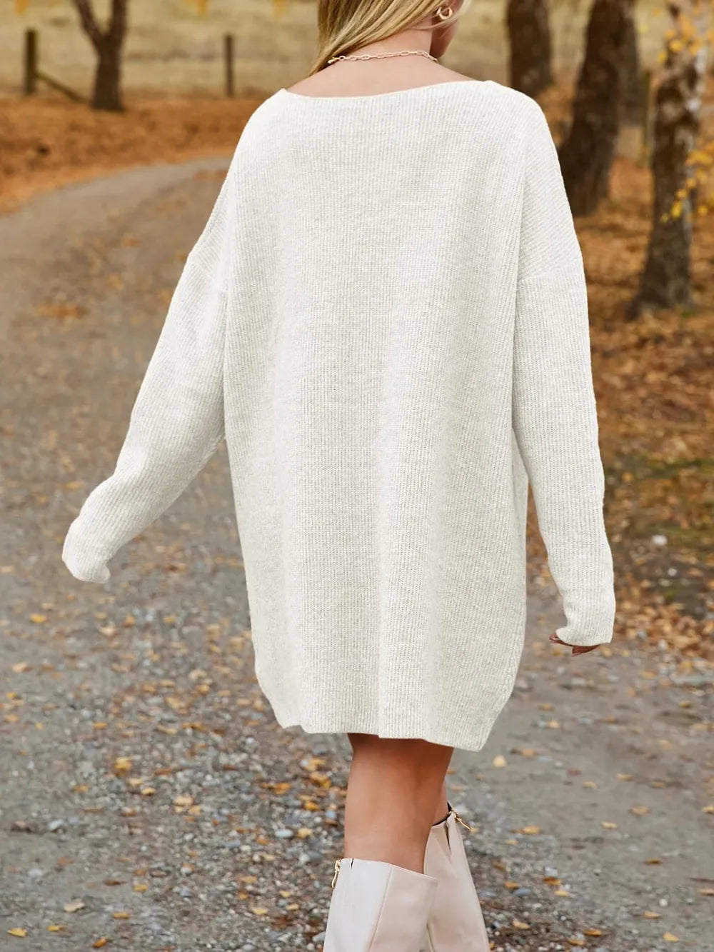 V-neck Dropped Shoulder Sweater Dress (11)