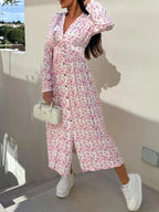 Floral Print Long Sleeve V-neck Dress (10)