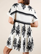 Printed V-neck Short Sleeve Mini Dress (5)