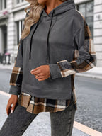 Plaid Drawstring Long Sleeve Hoodie (2)