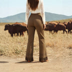 Retro Faux Suede Casual Flare Pants photo 1