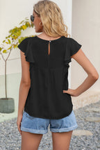 Contrast Print Butterfly Sleeve Top (2)