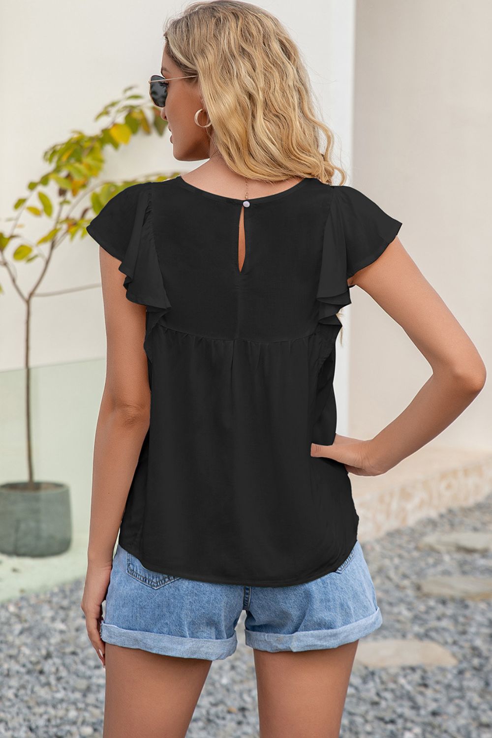 Contrast Print Butterfly Sleeve Top (2)