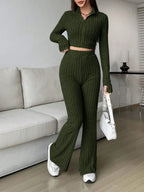 Zip Up Long Sleeve Top Pants Set (8)