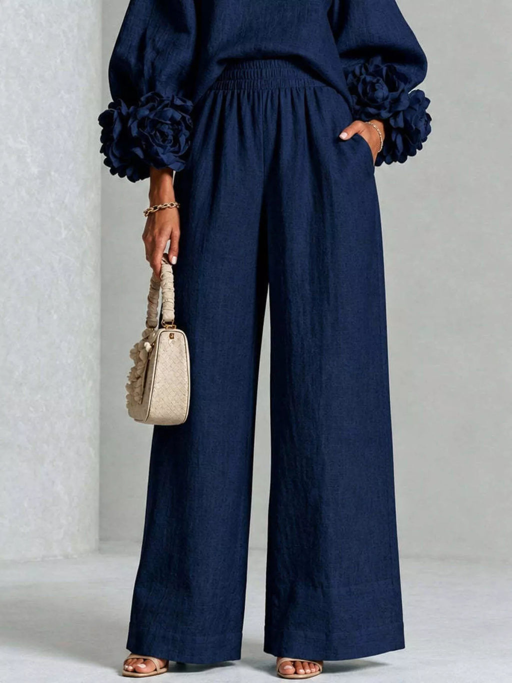 Full Size Floral Cuffs Top Wide Leg Pants Set Plus (26)