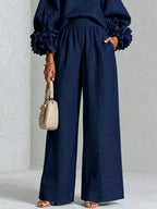 Full Size Floral Cuffs Top Wide Leg Pants Set Plus (26)
