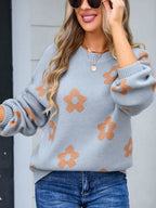 Flower Round Neck Dropped Shoulder Sweater (8)