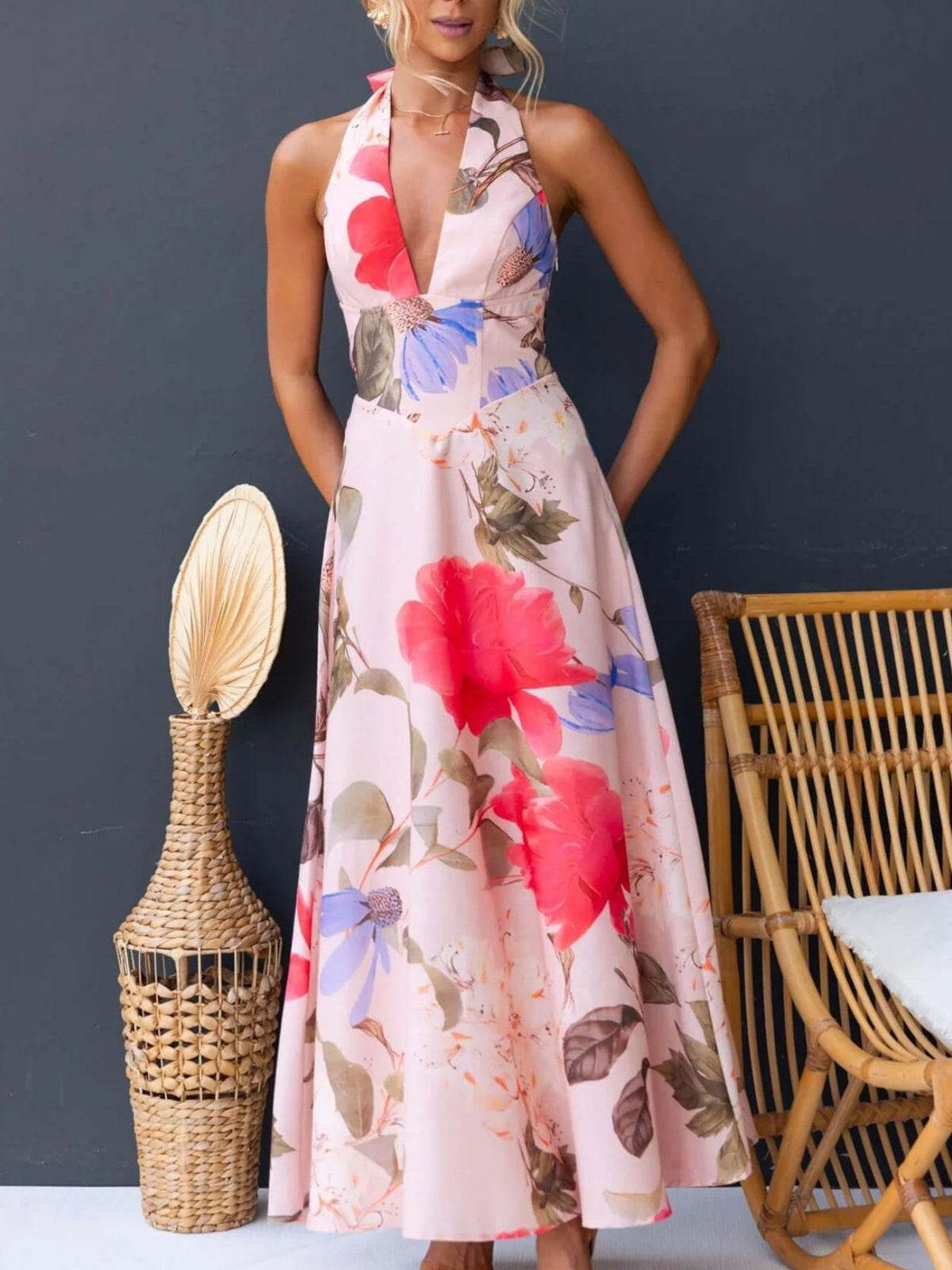 Floral Print Halter Neck Maxi Dress (21)