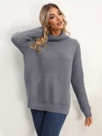 Slit Turtleneck Dropped Shoulder Sweater (23)