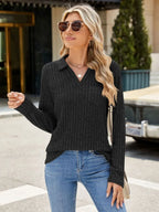 Ribbed Johnny Collar Long Sleeve T-shirt (24)