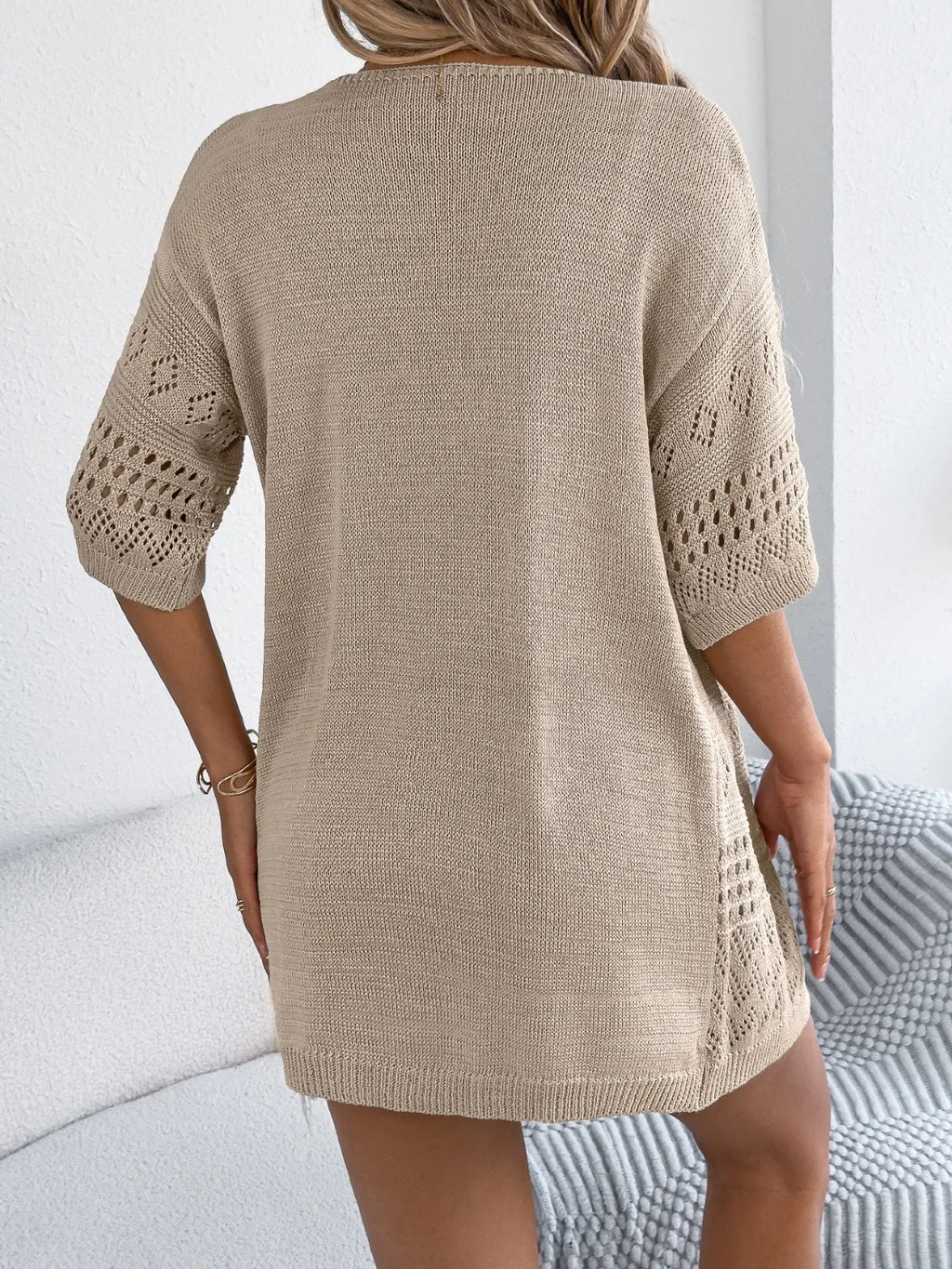 Openwork Open Front Half Sleeve Cardigan (18)