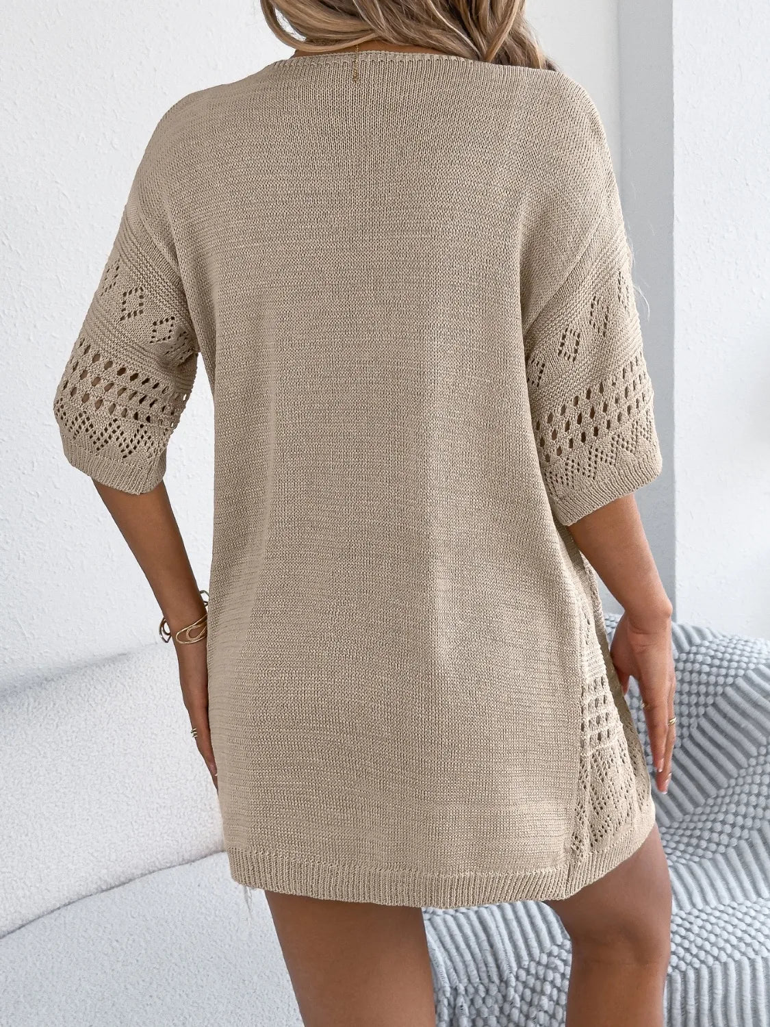 Openwork Open Front Half Sleeve Cardigan (18)