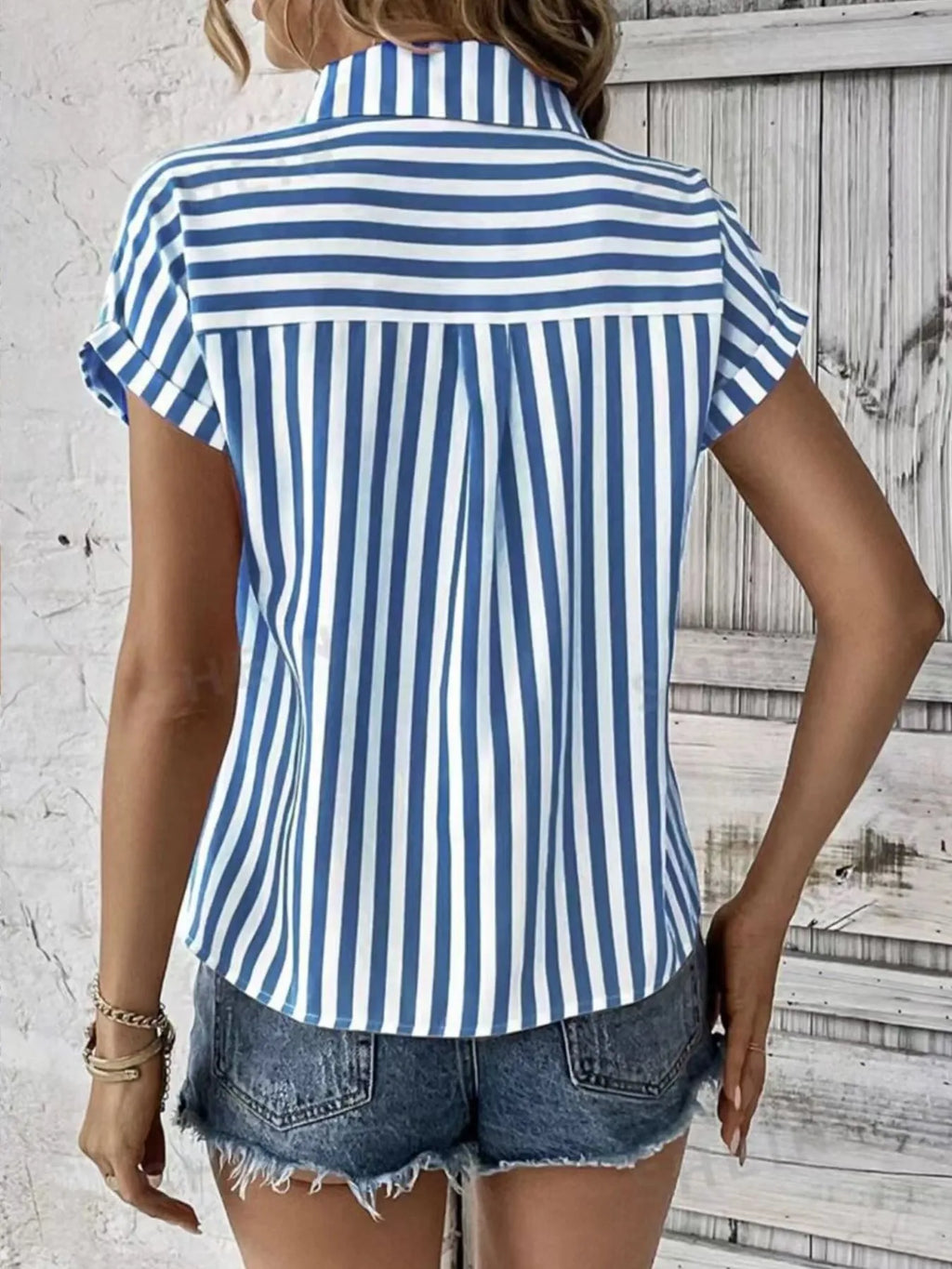 Striped Button-up Short Sleeve Shirt Pocket (11)