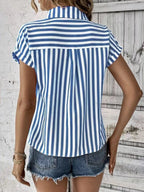 Striped Button-up Short Sleeve Shirt Pocket (11)
