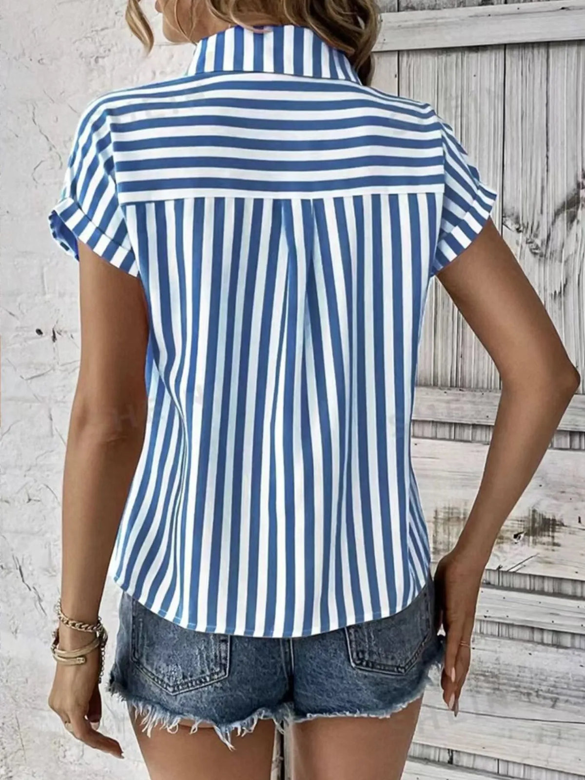 Striped Button-up Short Sleeve Shirt Pocket (11)