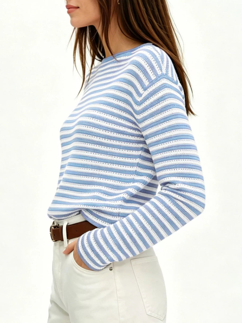 Striped Boat Neck Knit Sweater (3)