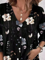 Floral Print V-neck Button-down Shirt (11)