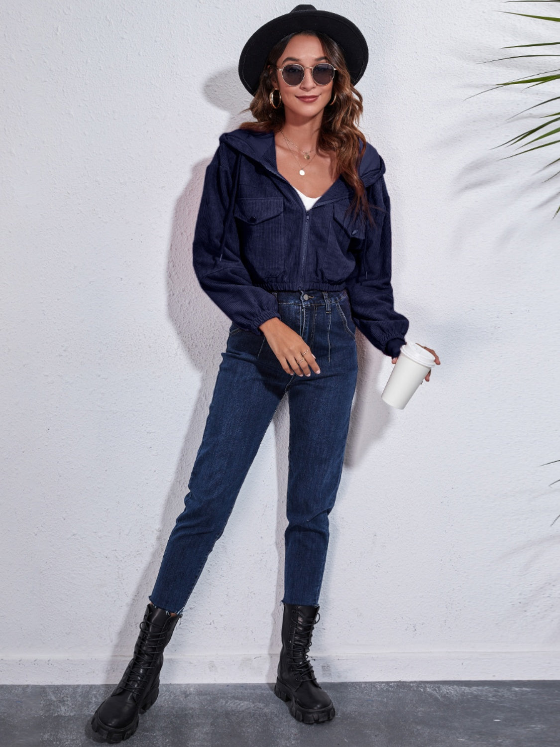 Drawstring Hooded Zip Up Jacket Pockets (23)