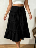 Drawstring Elastic Waist Loose Slimming Midi Tiered Skirt variant CJWS317417801AZ|CJWS317417802BY|CJWS317417803CX|CJWS317417804DW|CJWS317417805EV