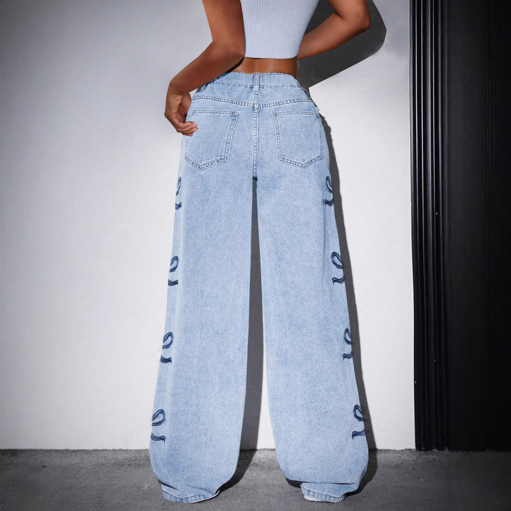 Printed Straight-leg Wide-leg Jeans photo 5