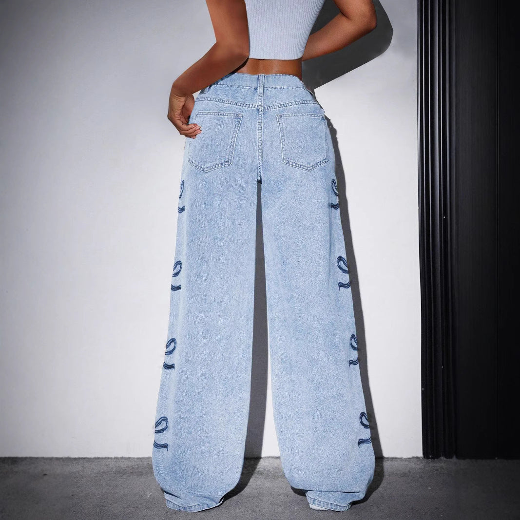 Printed Straight-leg Wide-leg Jeans photo 5