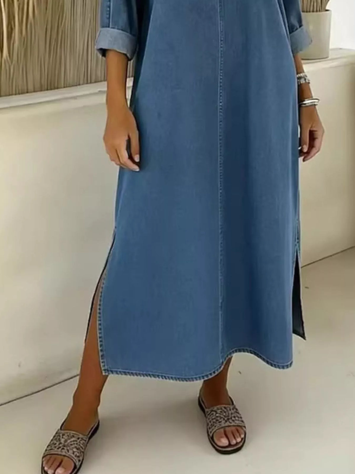 Side Slit V-neck Midi Dress (4)