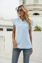 Swiss Dot Notched Neck Short Sleeve Top (6)