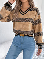 Contrast Striped V-neck Sweater (11)
