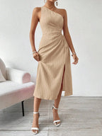 Side Slit Cutout Single Shoulder Dress (9)