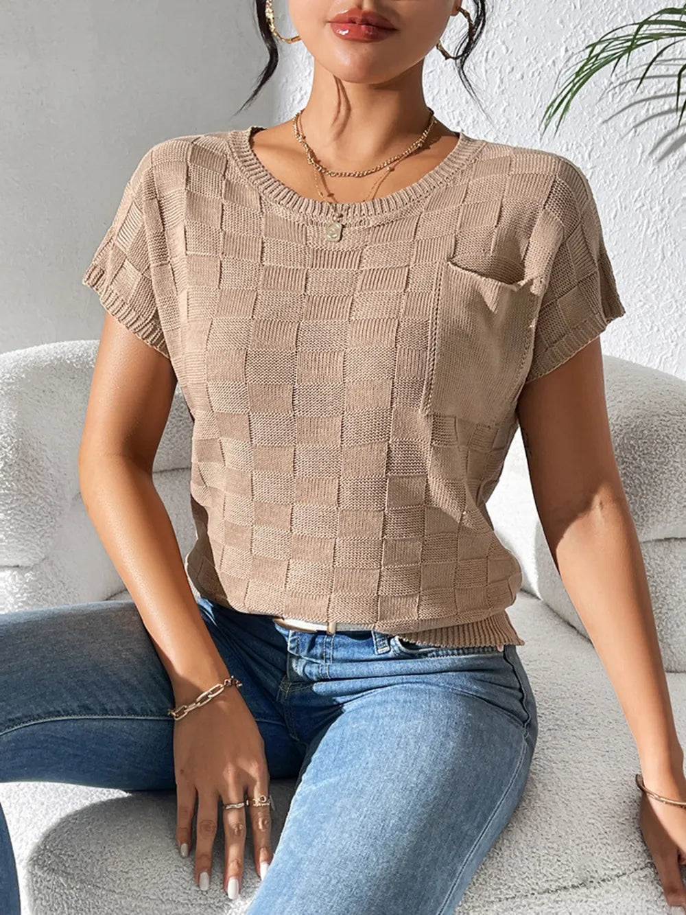 Round Neck Short Sleeve Knit Top (16)