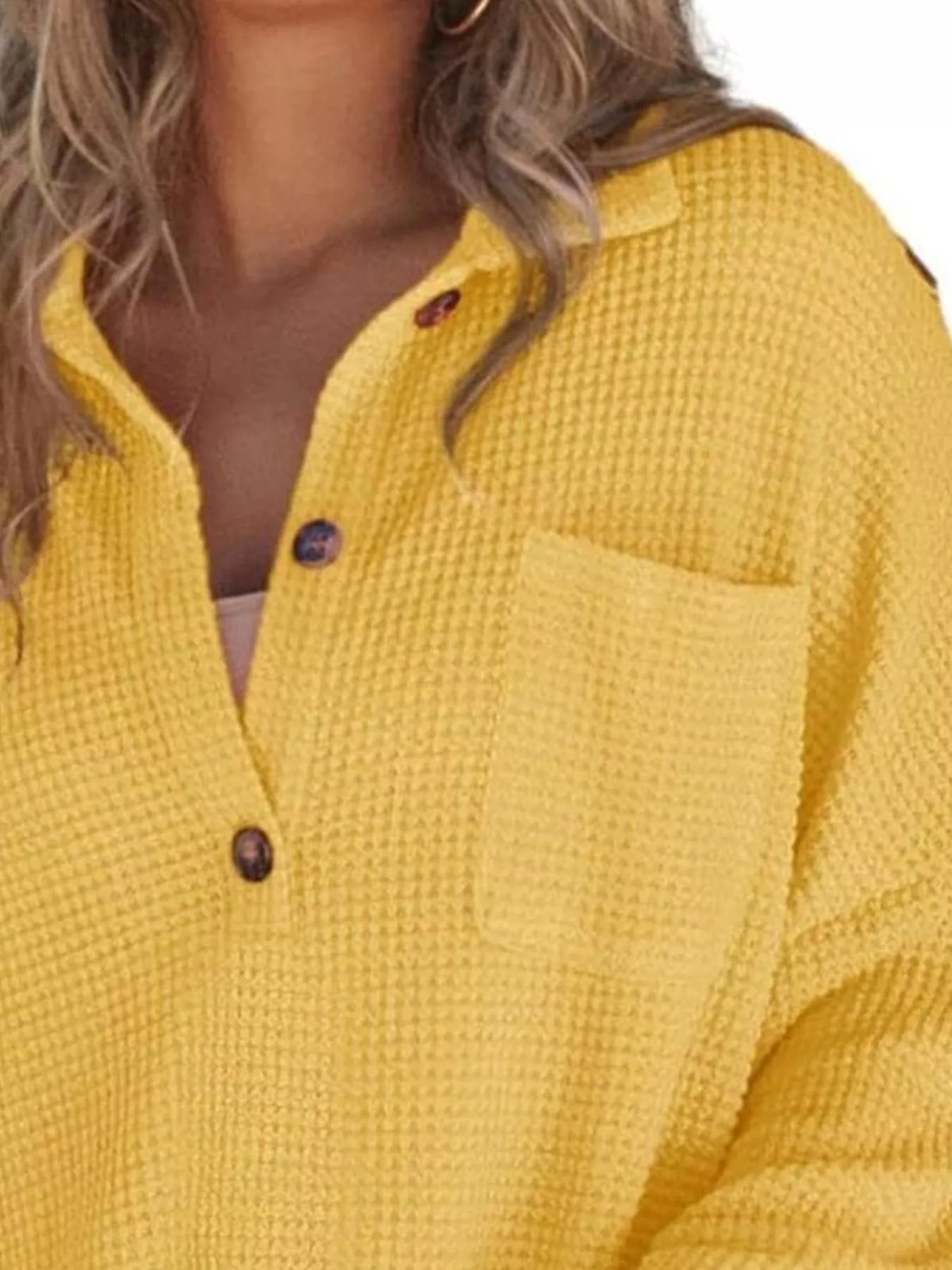 Casual Waffle Knit Button Detail Blouse (3)