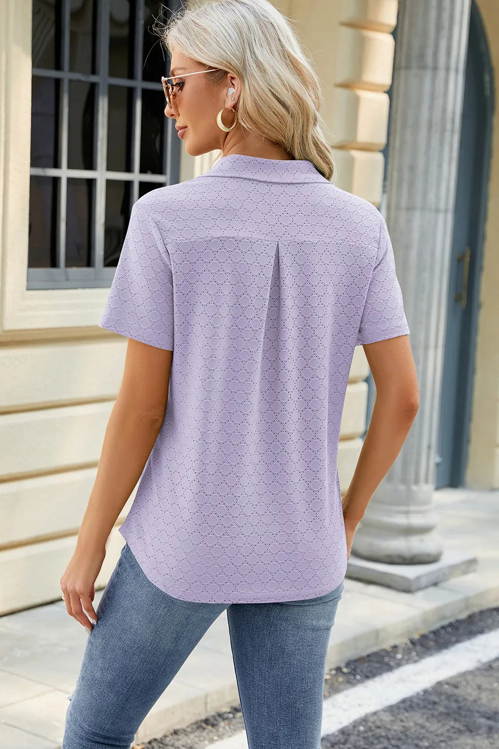 Pocketed Johnny Collar Short Sleeve Blouse (32)