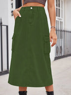 Slit Buttoned Denim Skirt Pockets (6)