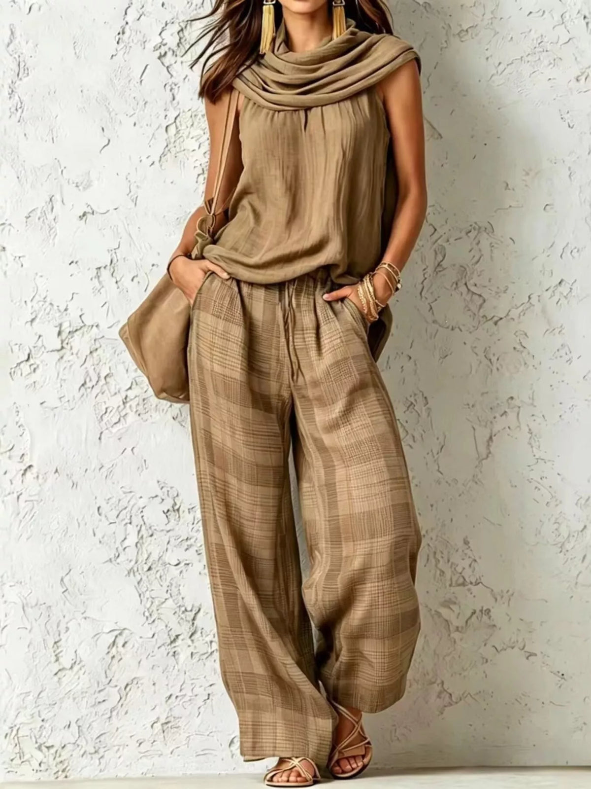 Plaid Wide-leg Two-piece Set (6)