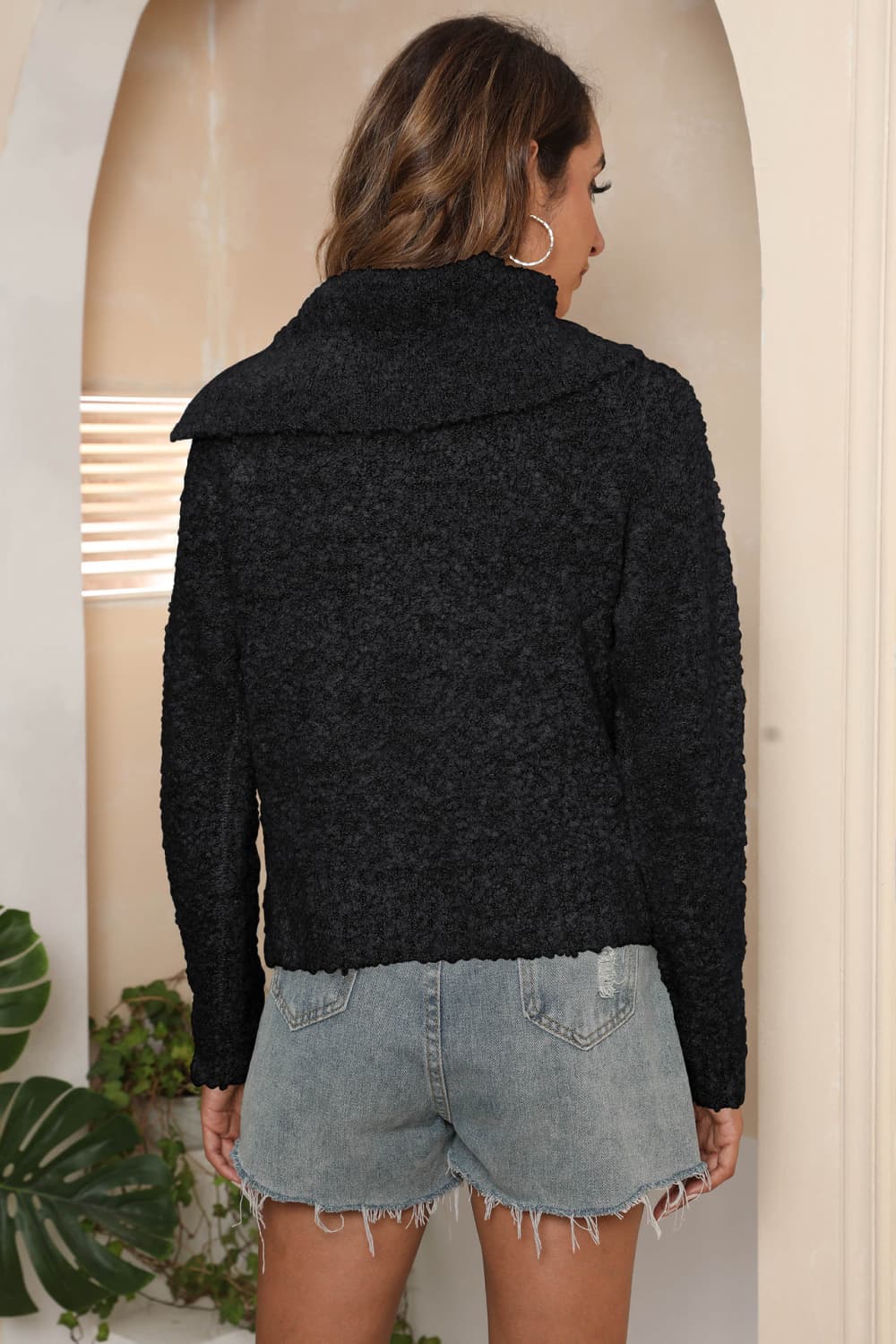 Asymmetrical Neck Long Sleeve Pullover Sweater (12)