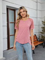 Round Neck Lace Short Sleeve T-shirt (7)