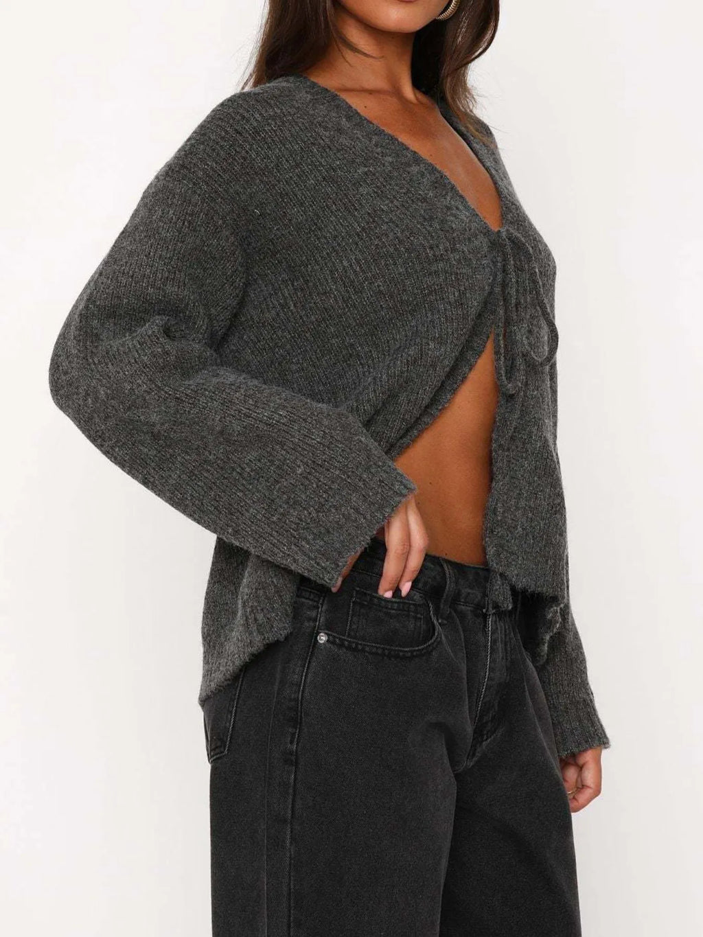 Open Front Tied Sweater Cardigan (2)