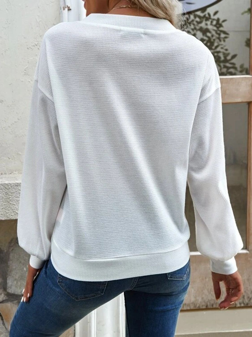V-neck Dropped Shoulder Blouse (2)