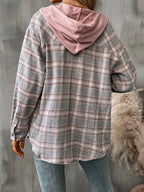 Plaid Button-up Hooded Shirt Chest Pocket (22)