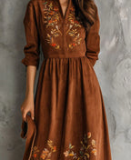 Vintage Brown Floral Embroidered Suede Midi Dress photo 2