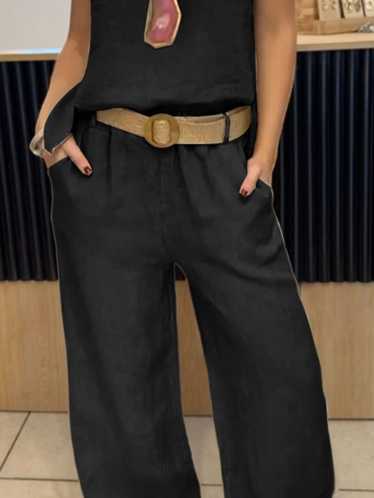 Full Size Round Neck Tank Pants Set Plus (5)