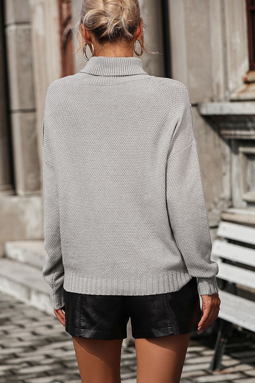 Turtle Neck Tassel Front Long Sleeve Pullover Sweater (17)