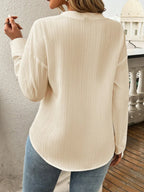 Pocketed Notched Long Sleeve Blouse (5)