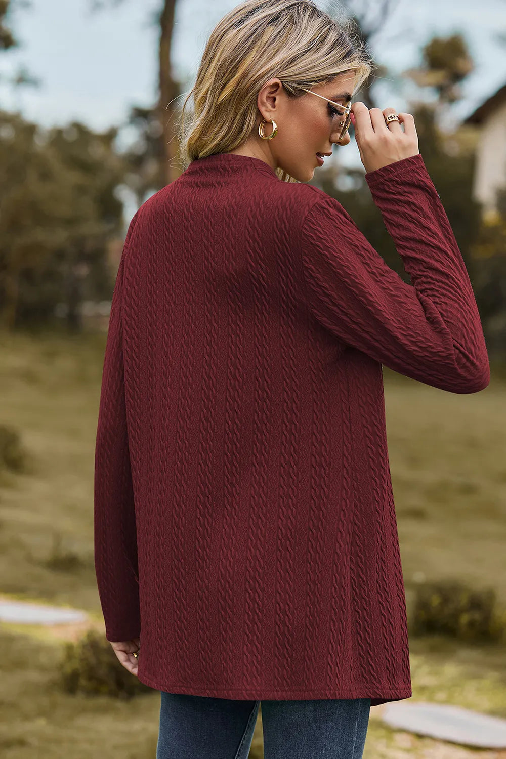 Textured Open Front Long Sleeve Cardigan (4)