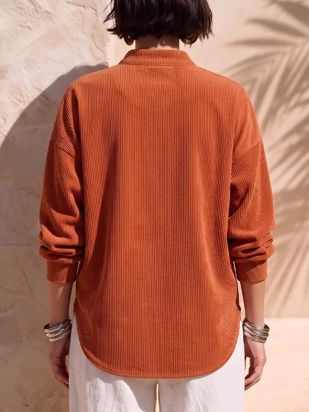 Full Size Half Zip Dropped Shoulder Corduroy Top Plus (2)
