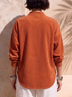 Full Size Half Zip Dropped Shoulder Corduroy Top Plus (2)
