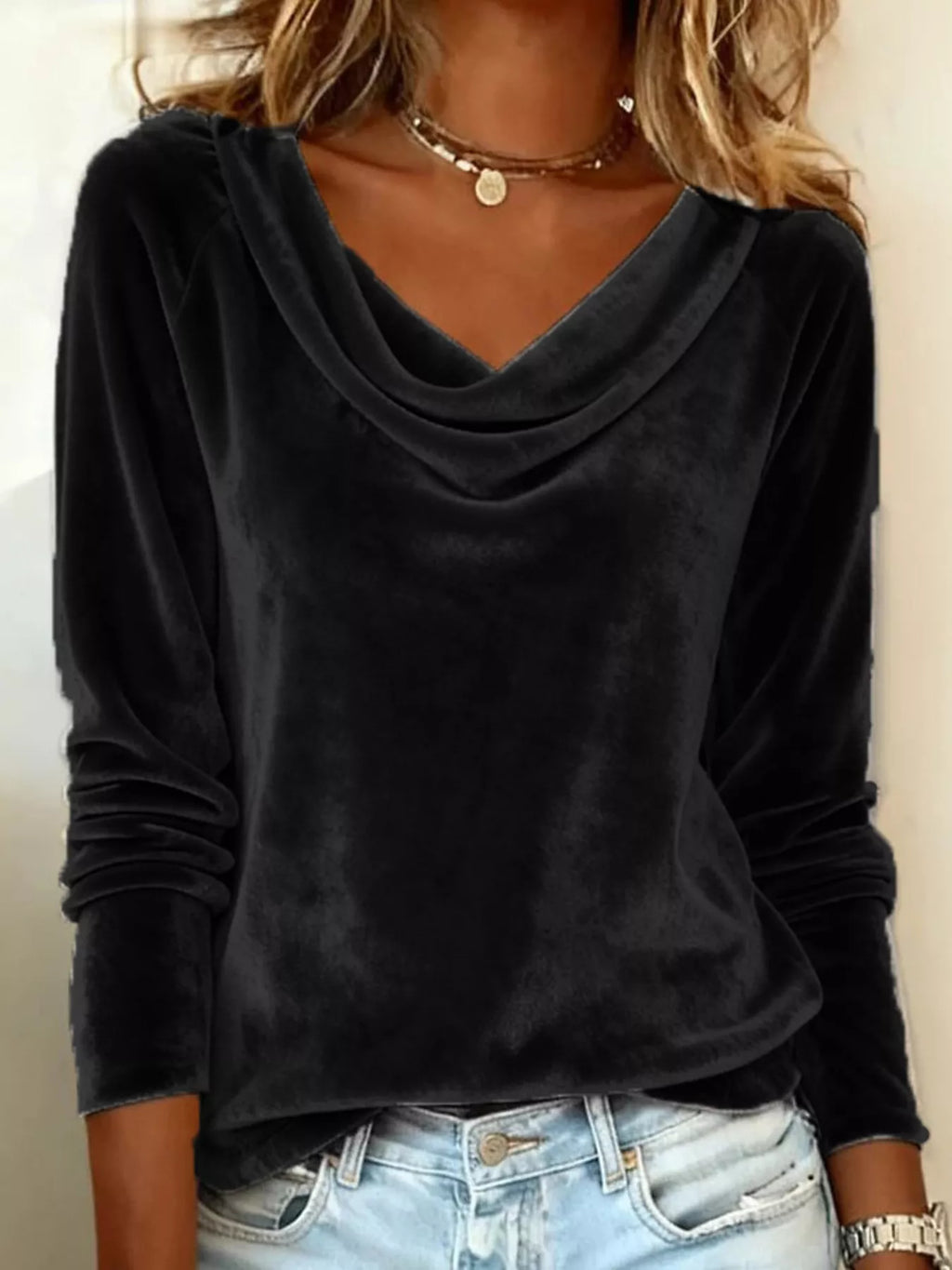 Velvet Cowl Neck Long Sleeve T-shirt (19)